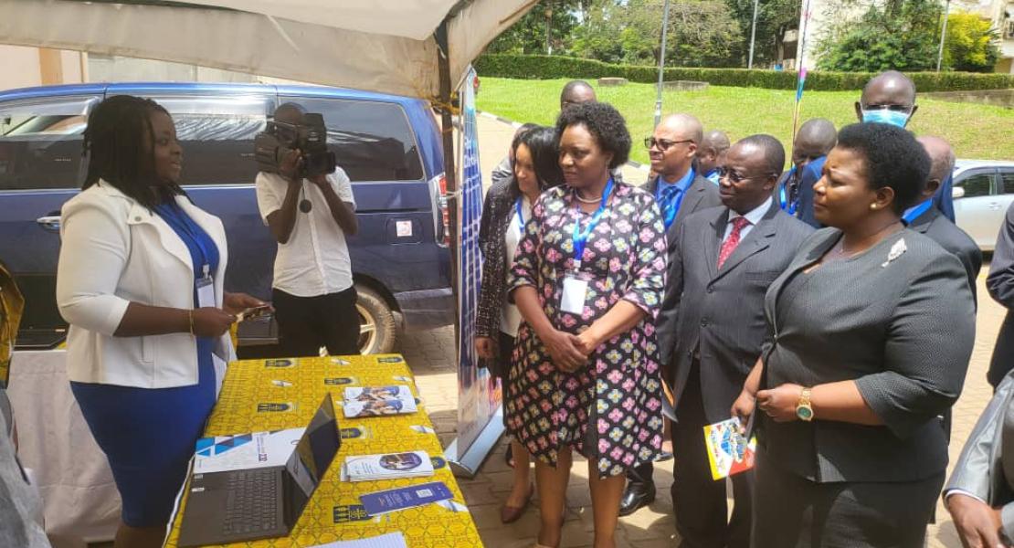 ReFinD stand: Dr. Gyeke-Dako interacts with Hon. Justine Lumumba, Minister for General Duties/Monitoring, Office of the Prime Minister, Uganda (Special Guest of Honor); Prof. Josephine Ahikire, Principal CHUSS, Makerere University, and Dr. David S. Ameyaw, President and CEO, ICED
